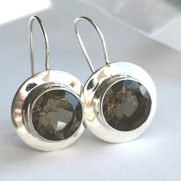 SMOKY topaz quartz drop earrings in Sterling Silver 🆕 - Picture 4 of 5